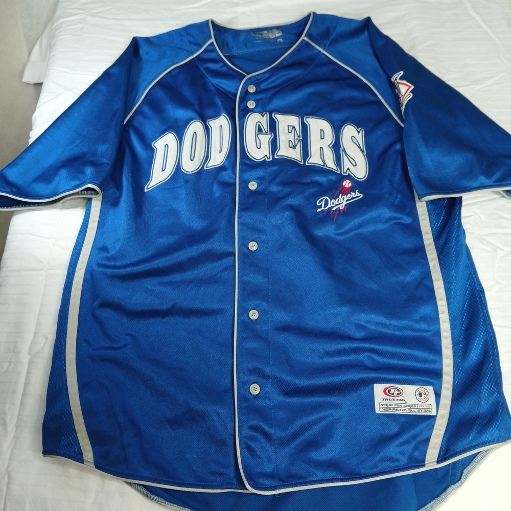 True Fan Los Angles Dodgers Blue Baseball Jersey Men's Size Large